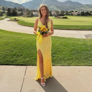 Yellow Prom Dress With Sequins